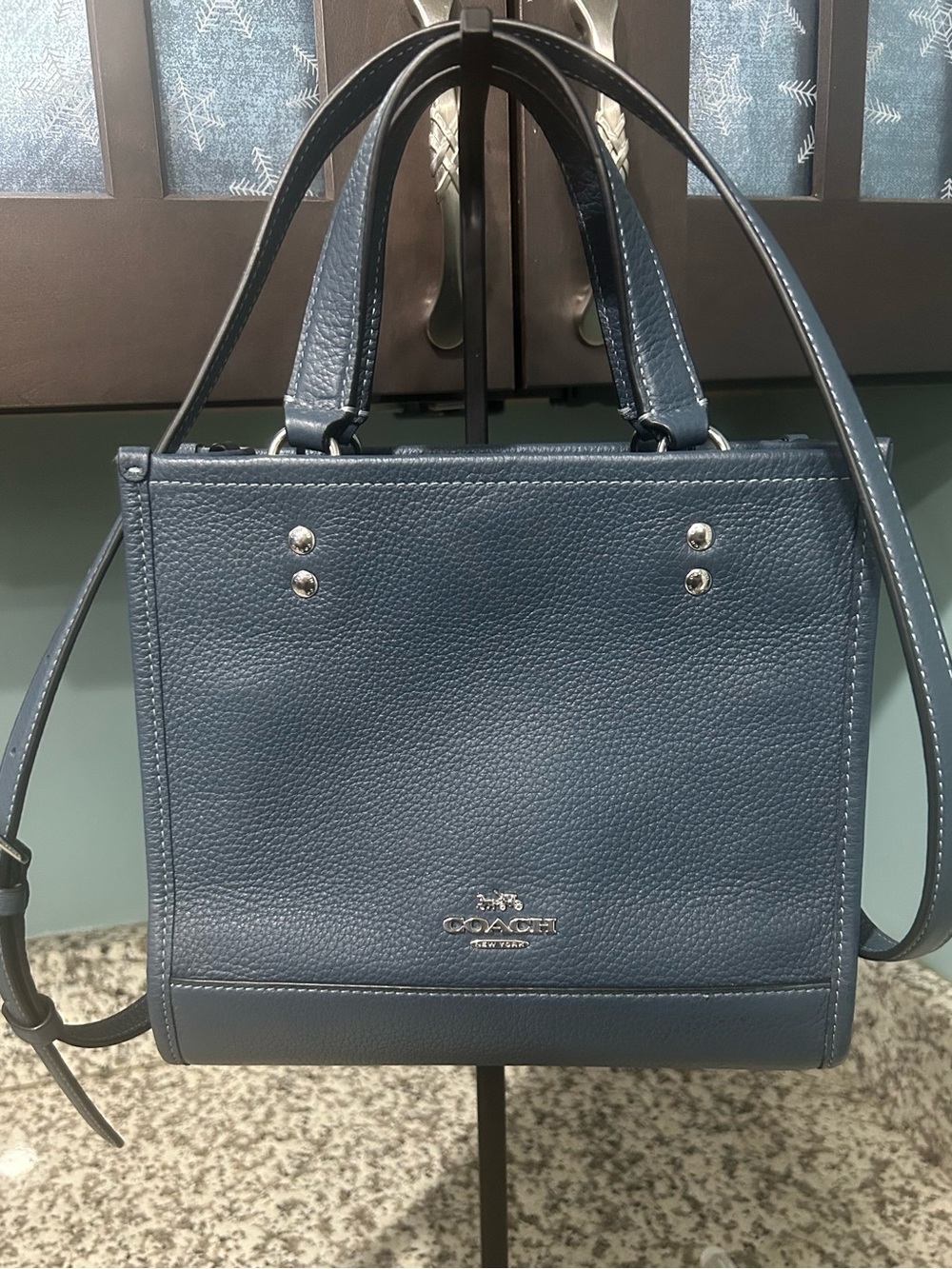 Coach Pebble Leather Dempsey Tote in Navy